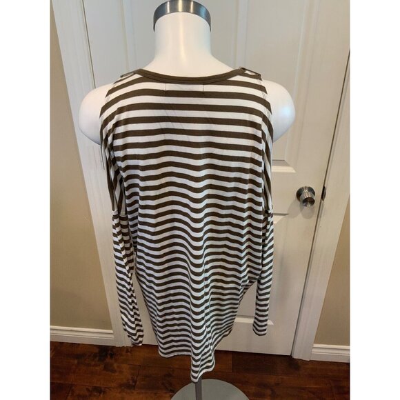 Michael Kors Brown & White Striped Cold Shoulder Shirt, Size S, NWT! $79 - Picture 5 of 6